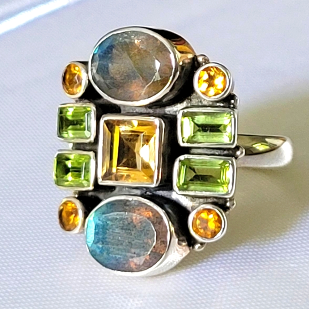 Nicky Butler Sterling Silver Labradorite Peridot Citrine Ring